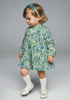 Mayoral Baby Girl Floral Long Sleeve Velvet Dress, Green