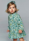 Mayoral Baby Girl Floral Long Sleeve Velvet Dress, Green