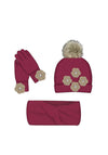Mayoral Girl Floral Knitted Bobble Hat Scarf and Glove Set, Blackberry