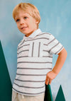 Mayoral Boy Short Sleeve Stripe Polo, Beige