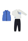 Mayoral Mini Boy Three Piece Bodywarmer, Top and Jogger Set, Blue