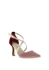 Menbur Velvet Criss Cross Pointed Toe Heels, Burgundy and Pink