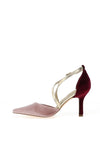 Menbur Velvet Criss Cross Pointed Toe Heels, Burgundy and Pink