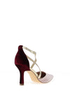 Menbur Velvet Criss Cross Pointed Toe Heels, Burgundy and Pink