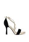 Menbur Criss Cross Strap Stiletto Sandal, Black and Gold