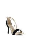 Menbur Criss Cross Strap Stiletto Sandal, Black and Gold