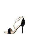 Menbur Criss Cross Strap Stiletto Sandal, Black and Gold