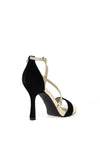 Menbur Criss Cross Strap Stiletto Sandal, Black and Gold