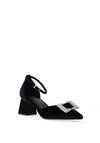 Menbur Embellished Buckle Block Heels, Black