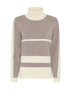 Micha Colour Block Polo Neck Jumper, Cream and Camel