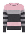 Micha Colour Block Striped Sweater, Grey and Pink