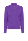 Micha Button Detail Polo Neck Sweater, Purple