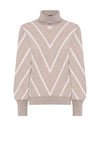 Micha Lurex Stripe Polo Neck Jumper, Beige