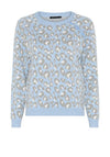 Micha Leopard Printed Button Trim Jumper, Blue