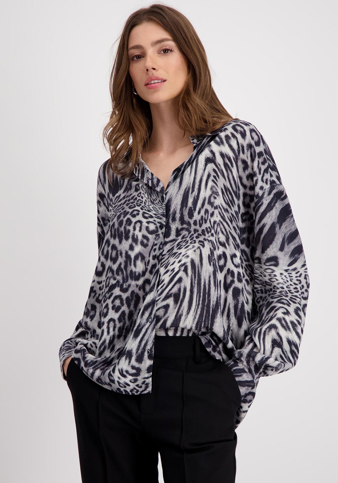 Monari Lightweight Leopard Print Blouse, Black - McElhinneys