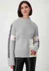 Monari Colour Block High Neck Jumper, Grey