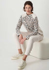 Monari Leopard Knit Trim Jumper, Beige