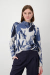 Monari Floral Jacquard Knit Neck Knit Jumper, Blue