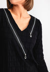 My Soul Grid Zip V Neck Top, Black