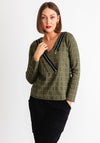 My Soul Grid Zip V Neck Top, Green