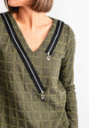 My Soul Grid Zip V Neck Top, Green