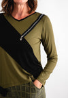 My Soul Zip Detail Colour Block Top, Green & Black