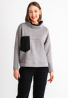 My Soul Striped Contrast Fabric High Neck Sweatshirt, Grey