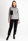 My Soul Striped Contrast Fabric High Neck Sweatshirt, Grey