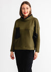 My Soul Striped Contrast Fabric High Neck Sweatshirt, Green