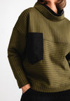 My Soul Striped Contrast Fabric High Neck Sweatshirt, Green