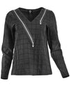 My Soul Grid Zip V Neck Top, Black