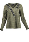 My Soul Grid Zip V Neck Top, Green