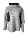 My Soul Striped Contrast Fabric High Neck Sweatshirt, Grey