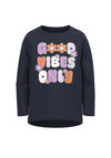 Name It Mini Girl Vix Long Sleeve Good Vibes Only Top, Dark Sapphire