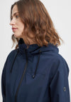 Fransa Pafasa Detachable Hood Mid Length Jacket, Navy Blazer