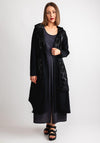 Naya Contrast Knit Long Hooded Jacket, Black