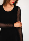 Naya Round Neck Mesh Sleeve Top, Black