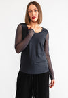 Naya Round Neck Mesh Sleeve Top, Dark Grey