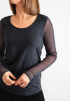 Naya Round Neck Mesh Sleeve Top, Dark Grey