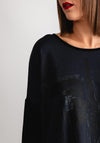 Naya Contrast Sleeve Print Top, Anthracite & Black