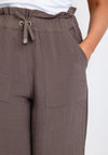 Naya Crinkle Material Straight Leg Trousers, Taupe