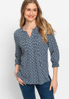 Olsen Hannah Geofloral Print Tunic Top, Ink Blue