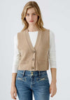 Oui Knitted Button Up Waist Coat, Beige