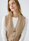 Oui Knitted Button Up Waist Coat, Beige