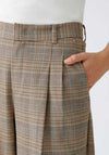 Oui Checked Straight Leg Trousers, Brown