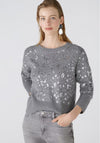 Oui Embellished Cropped Wool Blend Jumper, Grey