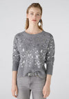 Oui Embellished Cropped Wool Blend Jumper, Grey