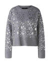 Oui Embellished Cropped Wool Blend Jumper, Grey