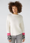 Oui High Neck Geometric Cuff Jumper, Cream