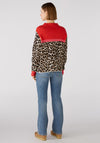 Oui Leo Colour Block Knitted Sweater, Camel Red